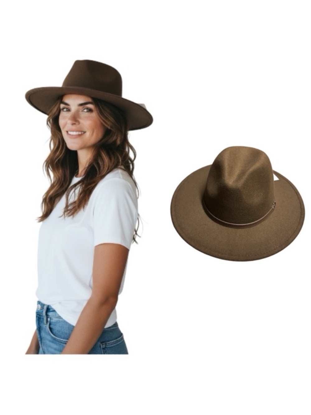 Time and Tru Women's Chocolate Brown Wide-Brim Felt Fedora Hat